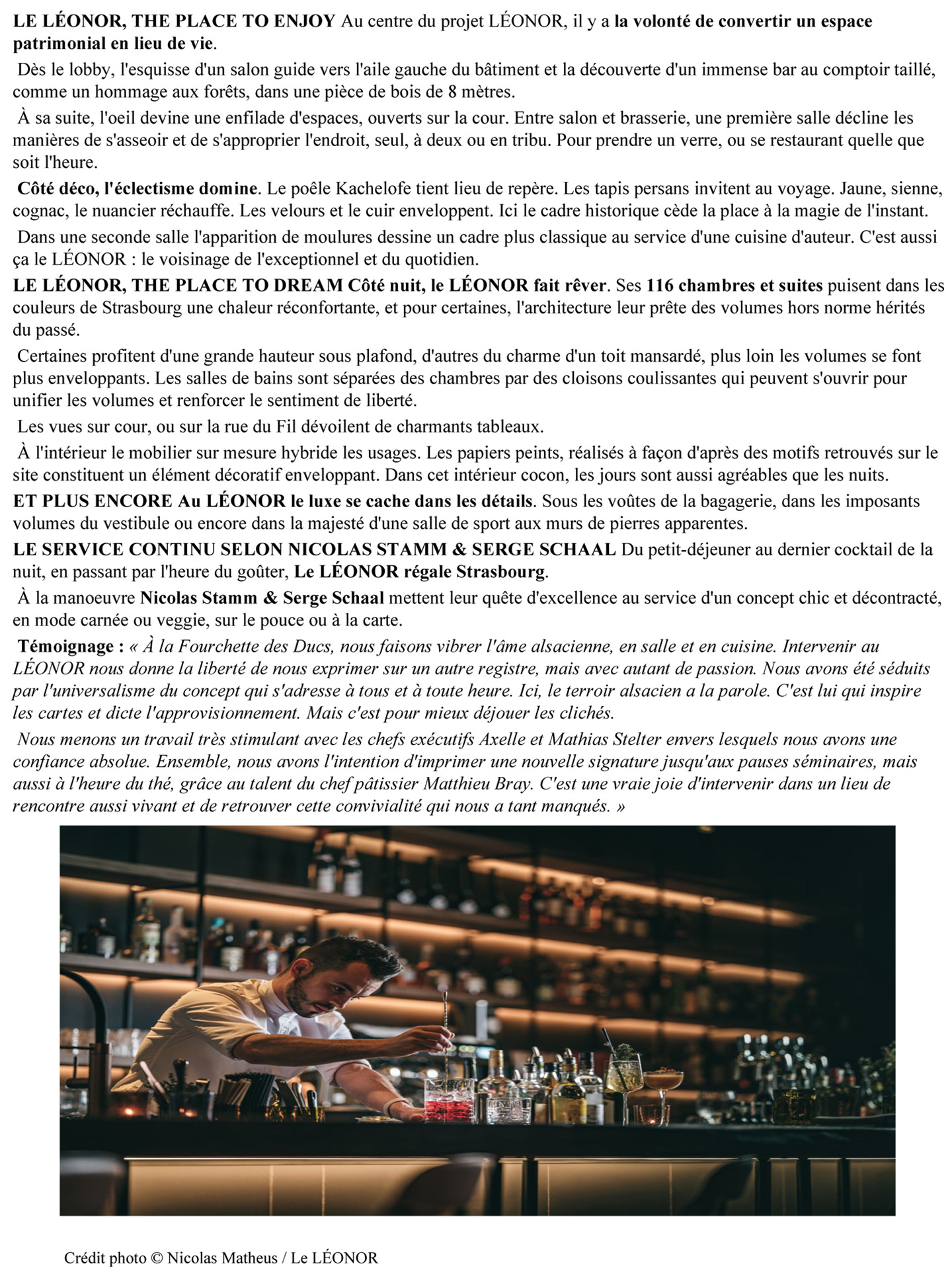 Article sur le Leonor Strasbourg designé par l'architecte d'intérieur Jean-Philippe Nuel, hôtel de luxe français, dans le magazine Journal des palaces